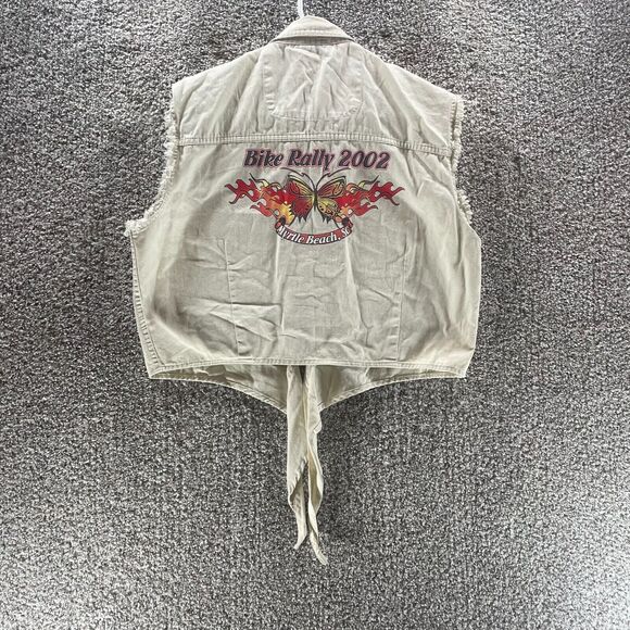Vintage Bikers World Vest Womens XL Tan Bike Rally 2002 Logo Myrtle Beach SC Y2K - Picture 9 of 14